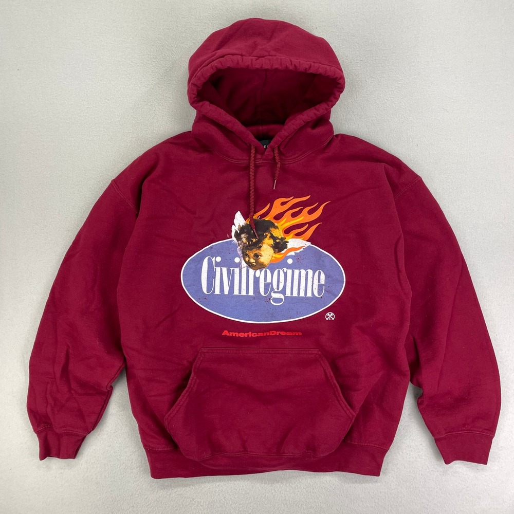 CIVIL REGIME Hoodie Mens Large Burgundy American Dream Graphic Y2K Sweatshirt